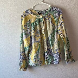 Talbots Yellow Green Blue Printed Peasant Blouse